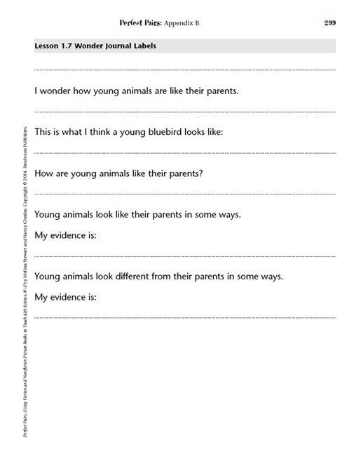 Lesson 1.7 Wonder Journal Labels, pg. 299