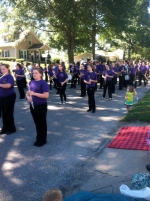 The Nebraska City Middle School band preparing to perform in the Arbor Day parade 2013