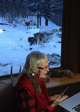 What a way to make a Skype visit with wolves in the background at the International Wolf Center in Ely, Minnesota.