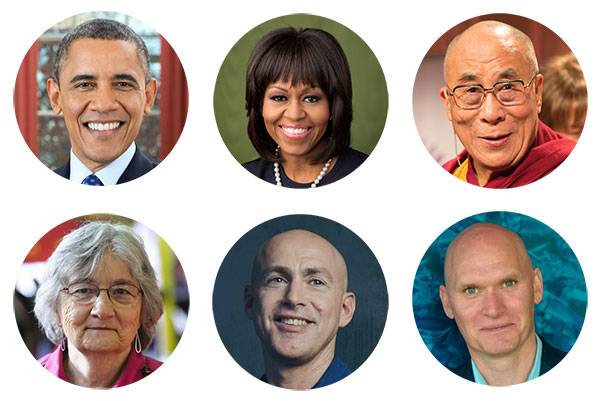 Barack Obama, Michelle Obama, Dalai Lama, Katherine Paterson, Andy Puddicombe, Anthony Doerr