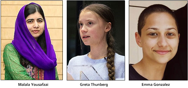 Malala Yousafzai, Greta Thunberg, Emma Gonzalez