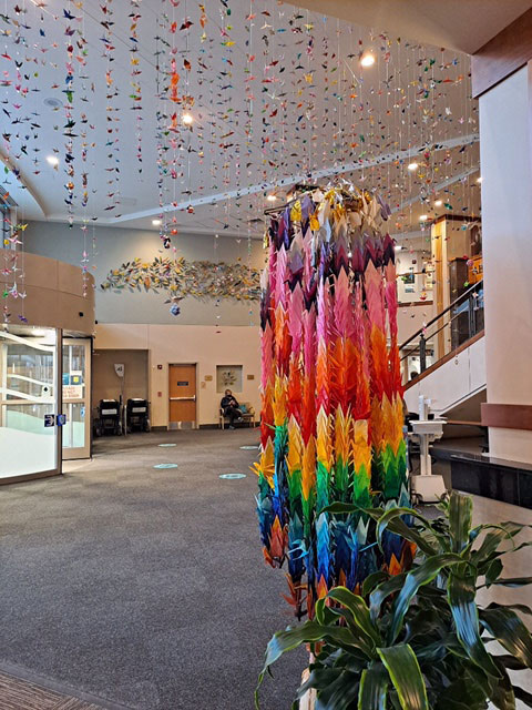 Cranes received as gifts in the lobby of Abbott Northwestern Hospital, Minneapolis, MN