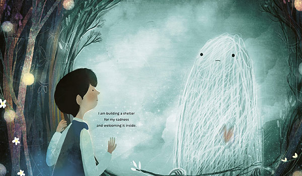 illustration from A Shelter for Sadness by Anne Booth and David Litchfield