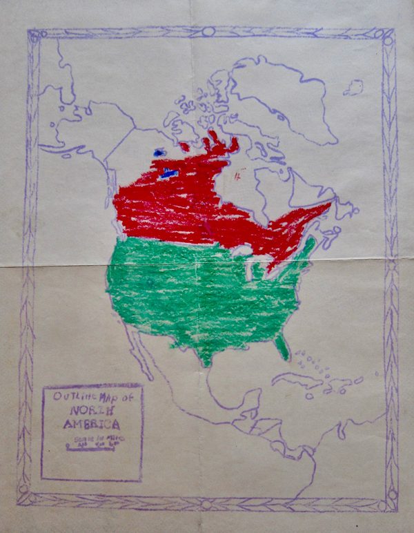 Colored in map of North America
