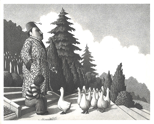 illustration for The Garden of Abdul Gasazi by Chris Van Allsburg